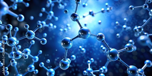 Tiny molecules of ammonia gas suspended in a dark blue liquid, with faint glowing particles scattered around them , gas