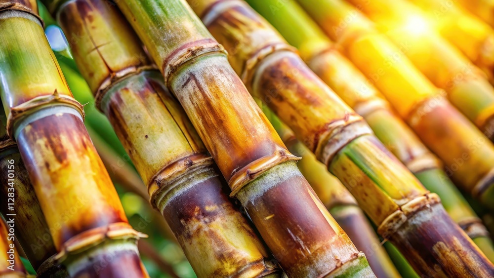 Fototapeta premium Close-up shot of juicy sugarcane with intricate details and textures, nature photography