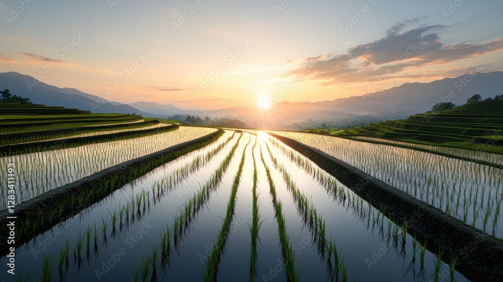 Fototapeta premium Stunning Sunrise Over Rice Terraces