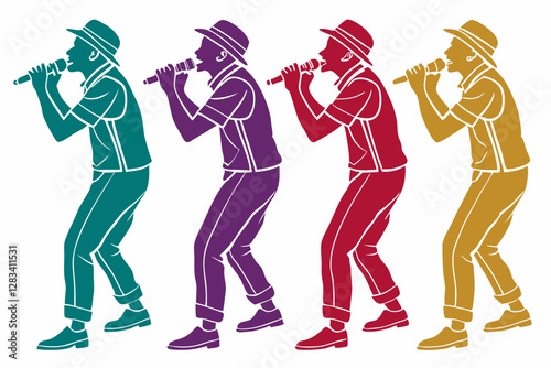 set of Harmonica man silhouette vector illustration