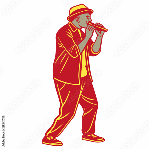 Harmonica man silhouette vector illustration