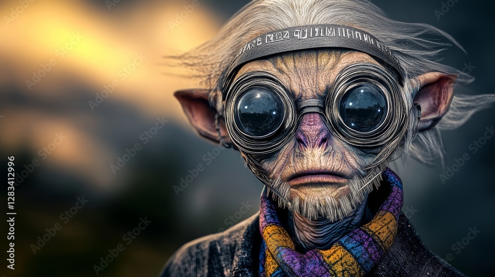 Cartoonish looking character with glasses and a scarf. The character has a serious expression on his face Cartoonish looking character with glasses and a scarf. The character has a serious expression on his face