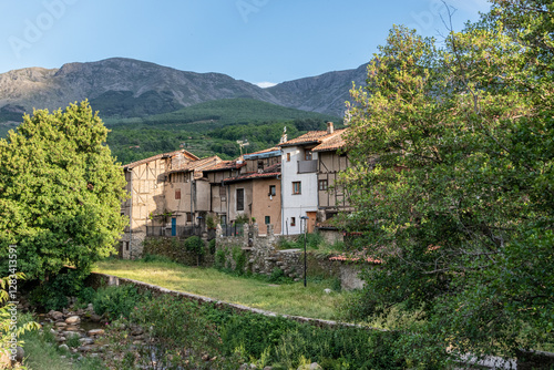 Beautiful nightfall view of the church of Hervás at sunset an Ambroz Valley village at Caceres, Extremadura, Spain. 