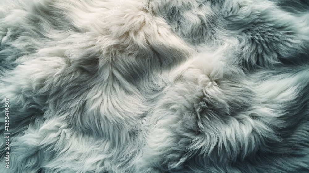 Plush fur material with an ombre gradient from sage green to light gray, artistically arranged in smooth waves, visible fine strands illuminated softly, subtle shadows enhancing depth and texture, Plush fur material with an ombre gradient from sage green to light gray, artistically arranged in smooth waves, visible fine strands illuminated softly, subtle shadows enhancing depth and texture,