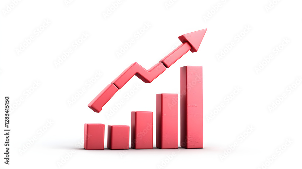 Bar graph rising, stock market informations, 3D illustration, financial business concept background with copy space Bar graph rising, stock market informations, 3D illustration, financial business concept background with copy space