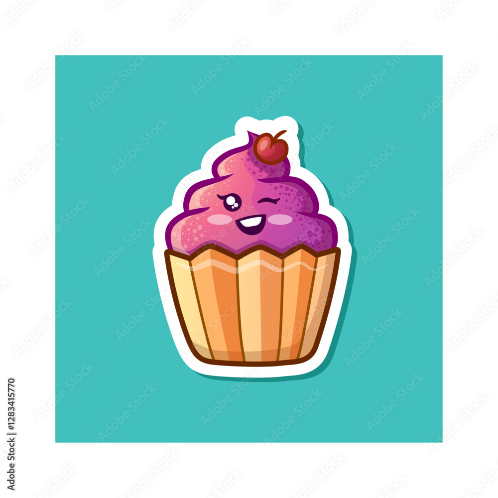 Cute sweet cupcakes character illustration sticker Cute sweet cupcakes character illustration sticker