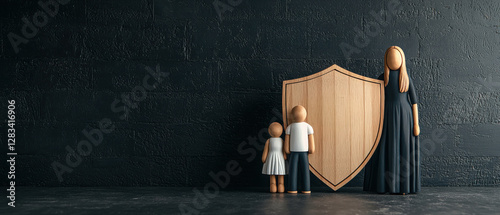 Family Happiness and Shield of Protection with Wooden Figures.