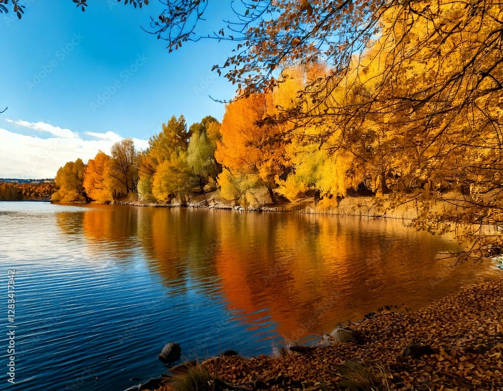 Obraz premium 紅葉、風景、湖、川、自然