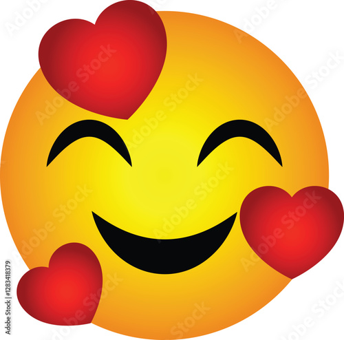The smiling face with hearts emoji Vector Illustration 