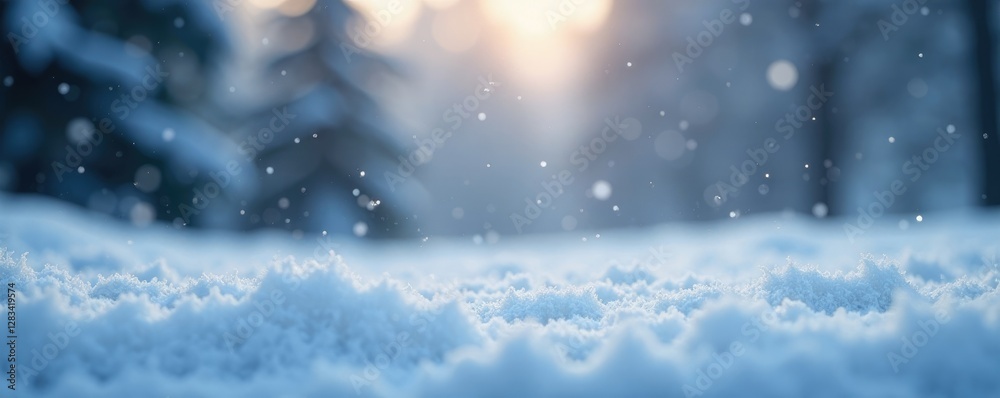 Naklejka premium Fluffy snowflakes in a misty winter atmosphere, light, fog, delicate