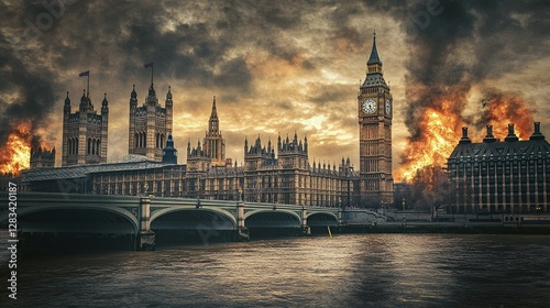 Burning Houses of Parliament, London.