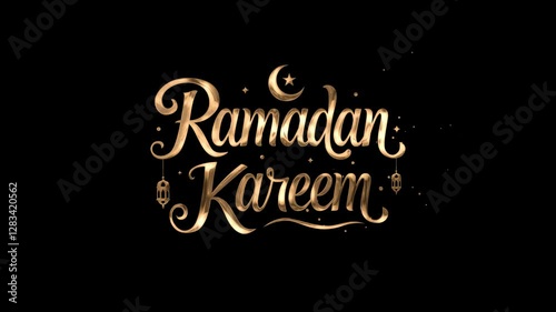 Ramadan Kareem Text Animation in Gold Color. Beautiful Animated lettering Handwritten with lantern and crescent for celebrating the month of Ramadan or Islamic holidays. High Quality 4K Video