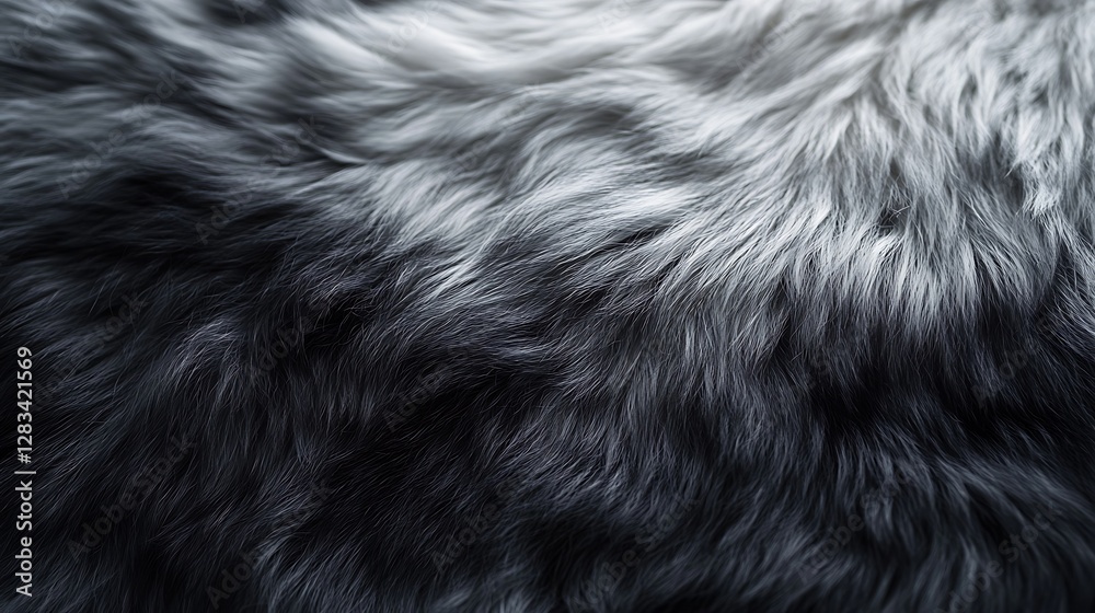 Plush fur with a monochromatic gradient from deep charcoal to pale ash gray, close-up view capturing sharp details of individual strands, silky textures arranged artistically, Plush fur with a monochromatic gradient from deep charcoal to pale ash gray, close-up view capturing sharp details of individual strands, silky textures arranged artistically,