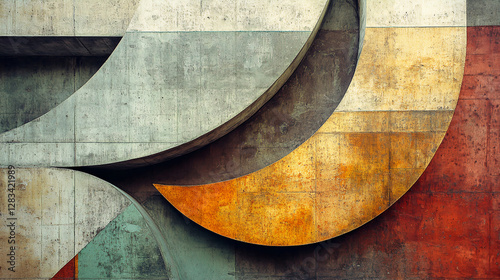 Abstract shapes in muted earth tones. Textured paper effect adds depth, creating a retro aesthetic. Generative AI