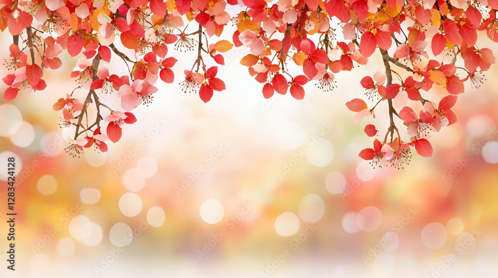 Fototapeta premium Red And Orange Autumn Leaves Branch Background