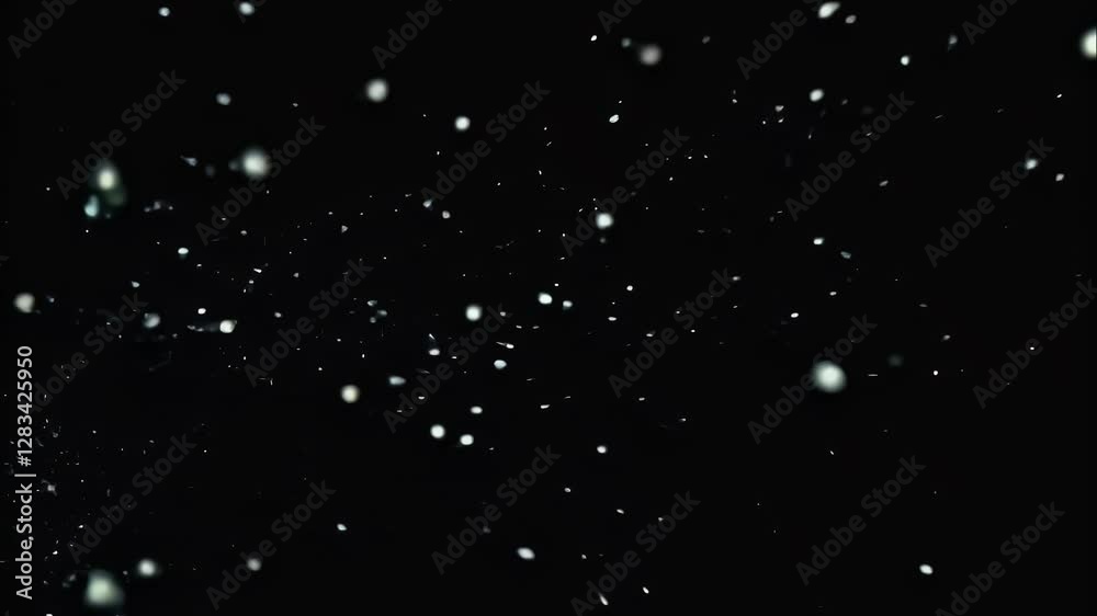 black background with softly blinking white particles drifting smoothly, like floating light specks of dust