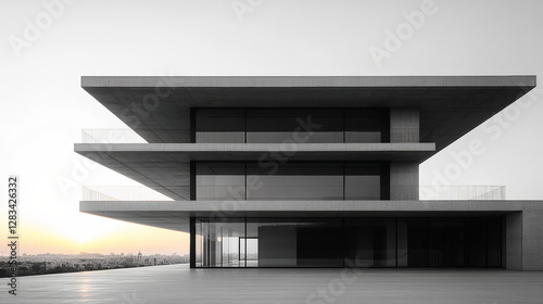 Architectural Geometry. Modern Architecture, Glass and Steel. Abstract Architectural Design. Modern Building Black and White. Generative AI