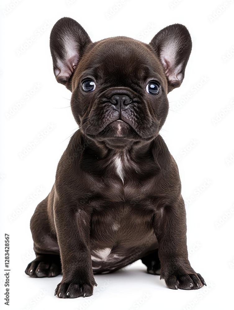 Cute french bulldog puppy sitting on white background pet photography indoor close-up adorable animal concept Cute french bulldog puppy sitting on white background pet photography indoor close-up adorable animal concept