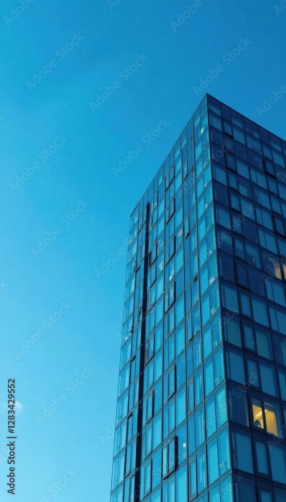 Modern office building with glass facade and blue sky background, cityscape, urban landscape Modern office building with glass facade and blue sky background, cityscape, urban landscape