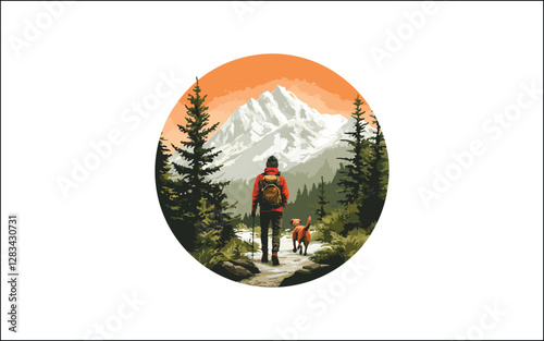 hiking and mounting dog vector black