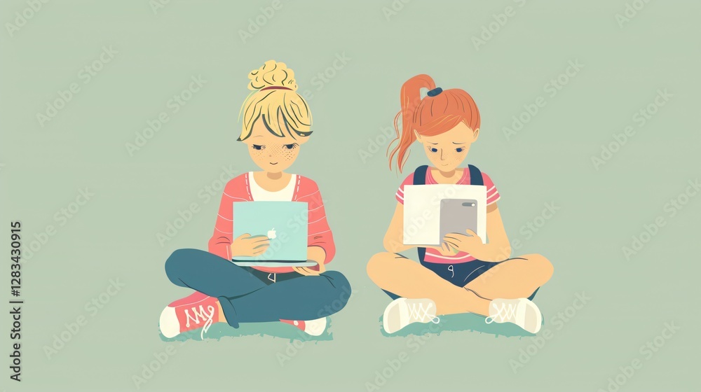 Young Girls Using Technology: Using Electronic Devices Young Girls Using Technology: Using Electronic Devices