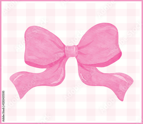 Whimsical Coquette pink ribbon bow watercolor Hand Painted vector