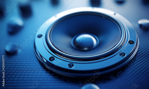 Stunning sapphire blue loudspeaker showcased on glossy surface for premium sound systems and modern audio