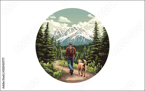 hiking and mounting dog vector black