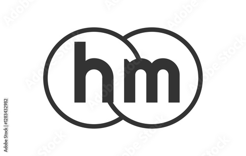 HM business company emblem with outline rounds and letters h m. Logo template of two merged circles for brand identity, logotype. Vector Infinity symbol