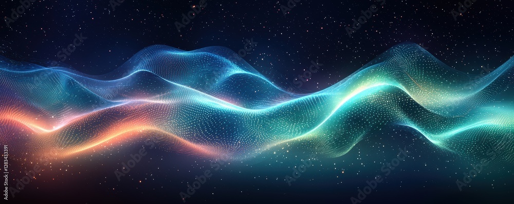Abstract colorful wave patterns blending green, blue, and yellow gradients Abstract colorful wave patterns blending green, blue, and yellow gradients