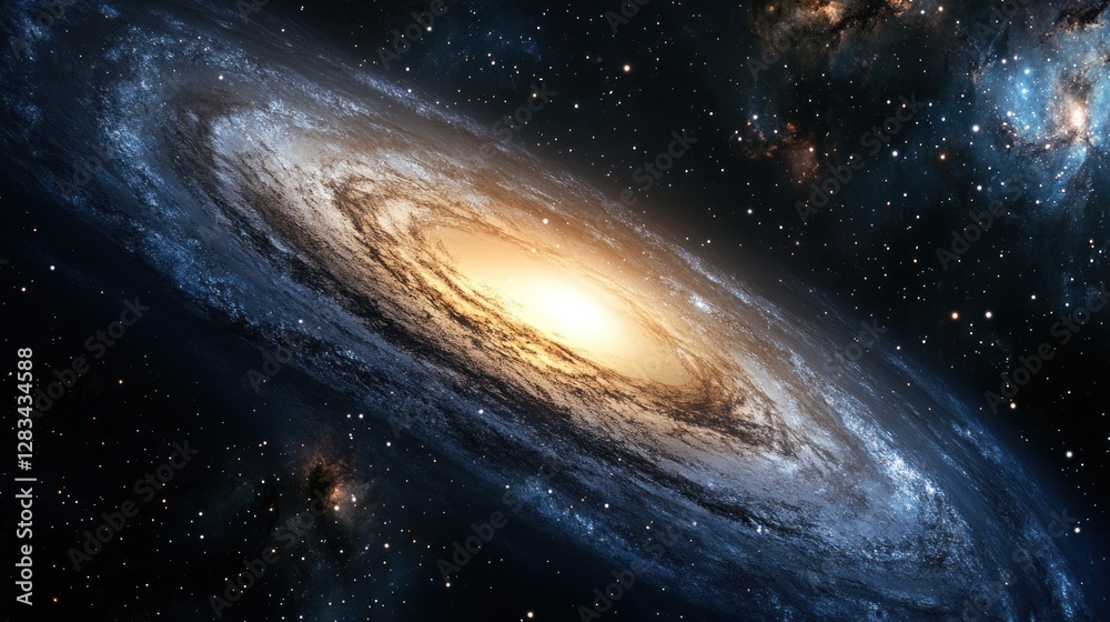 Obraz premium Spiral galaxy with vibrant stars and cosmic backdrop