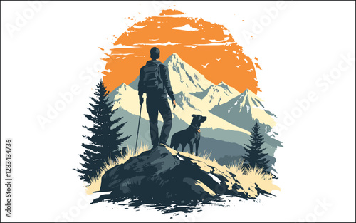 hiking and mounting dog vector black