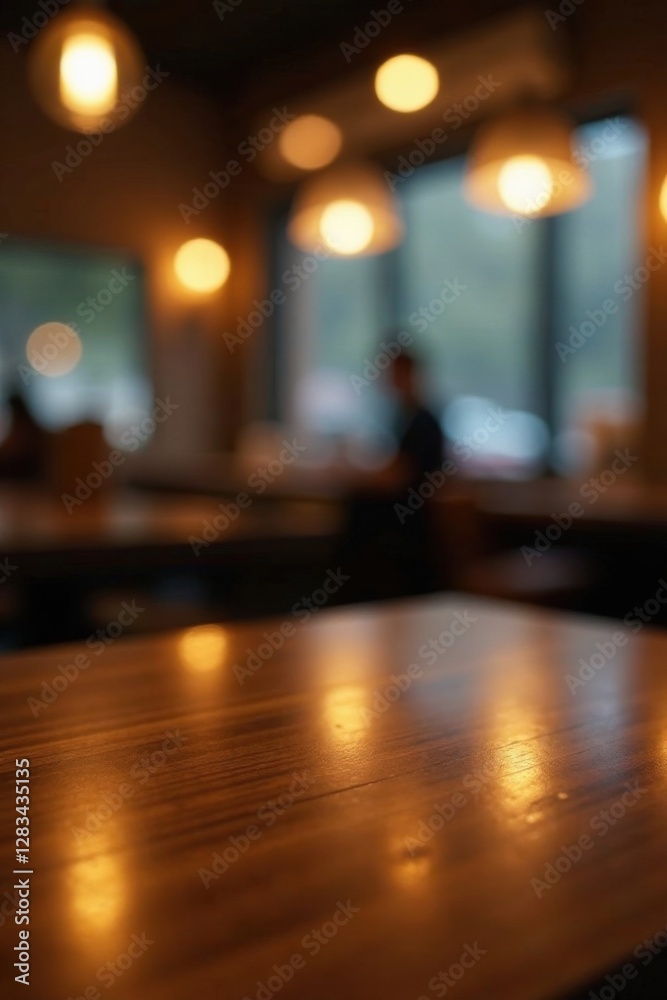 table top with blurred light gold bokeh in dark cafe background, evening, table table top with blurred light gold bokeh in dark cafe background, evening, table