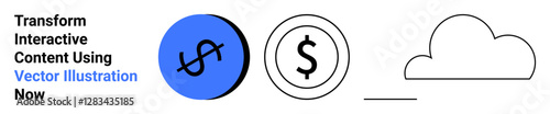 Blue and black dollar icons paired with a minimal cloud, emphasizing fintech, cloud services, and digital resources. Ideal for banking, SaaS, fintech tools, innovation, finance cloud design flat