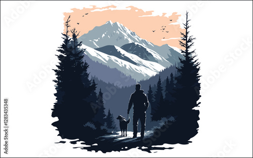 hiking and mounting dog vector black