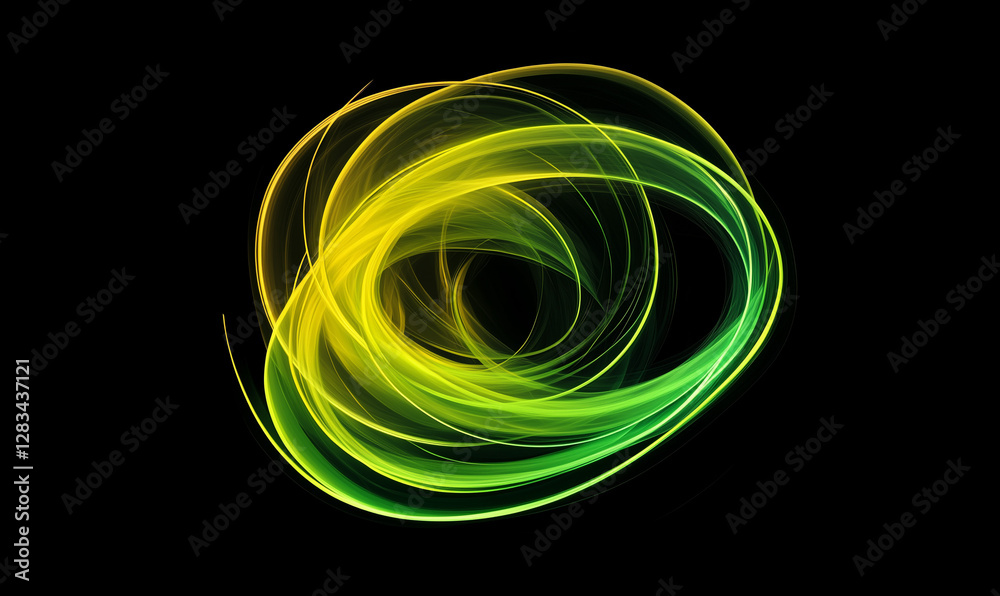 Electric Green and Yellow Spiral Creating Whirling Orbits for Energetic Abstract Visual Impact and Design Electric Green and Yellow Spiral Creating Whirling Orbits for Energetic Abstract Visual Impact and Design