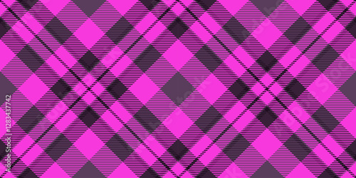 40s tartan check texture, installing seamless background fabric. Classic pattern textile plaid vector in magenta and purple colors.