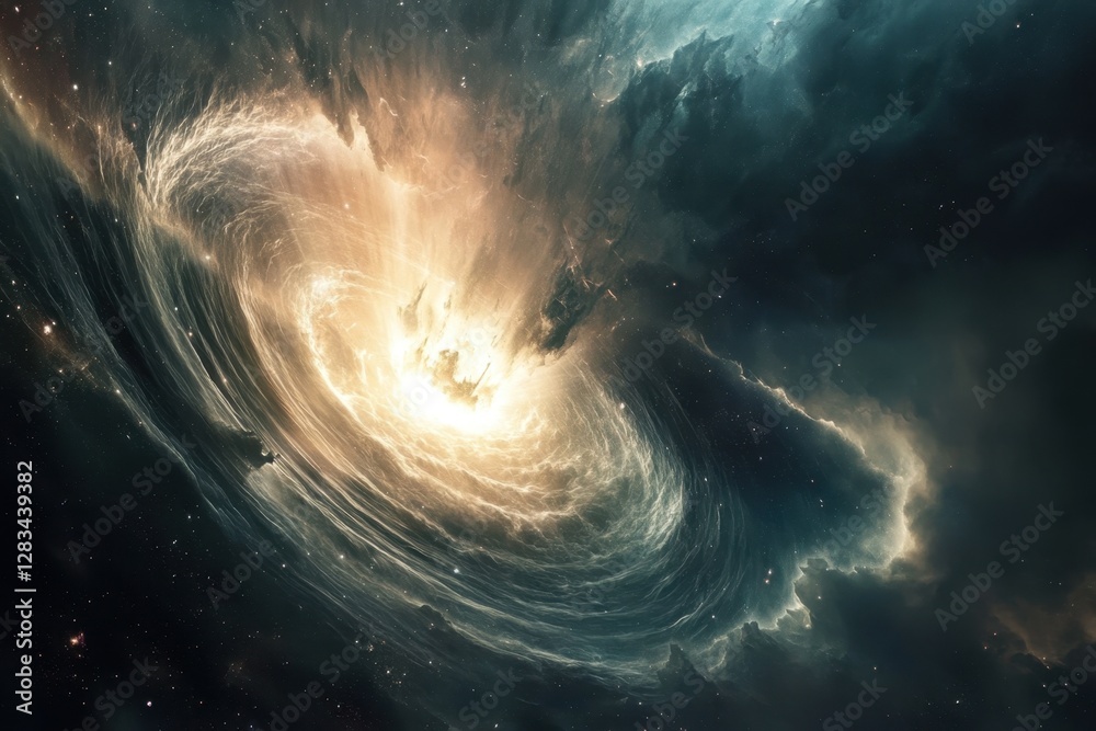 Cosmic whirlpool forms in distant galaxy, illuminating the vastness of space