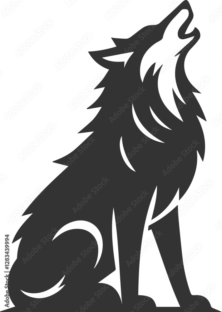Obraz premium A wolf sitting and tilting its head back to howl vector animal silhouette