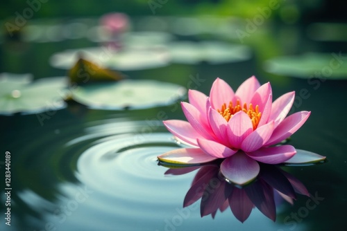 Drifting lotus flowers on a tranquil river with gentle ripples, calming, peaceful atmosphere, river photo