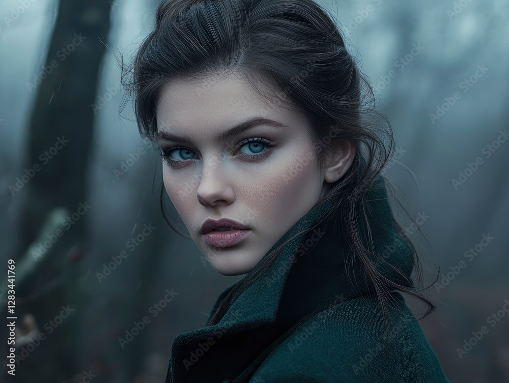 A captivating close-up portrait of a mysterious woman representing November A captivating close-up portrait of a mysterious woman representing November