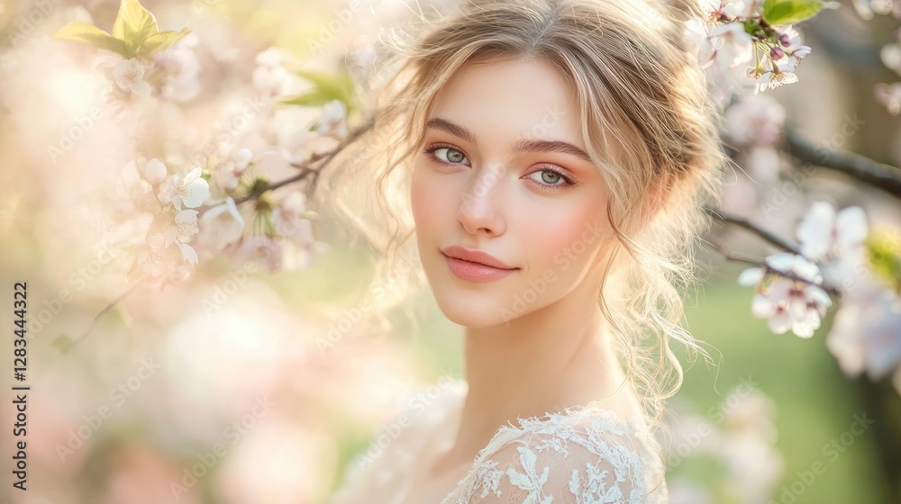 A dreamy close-up portrait of an elegant woman embodying April A dreamy close-up portrait of an elegant woman embodying April