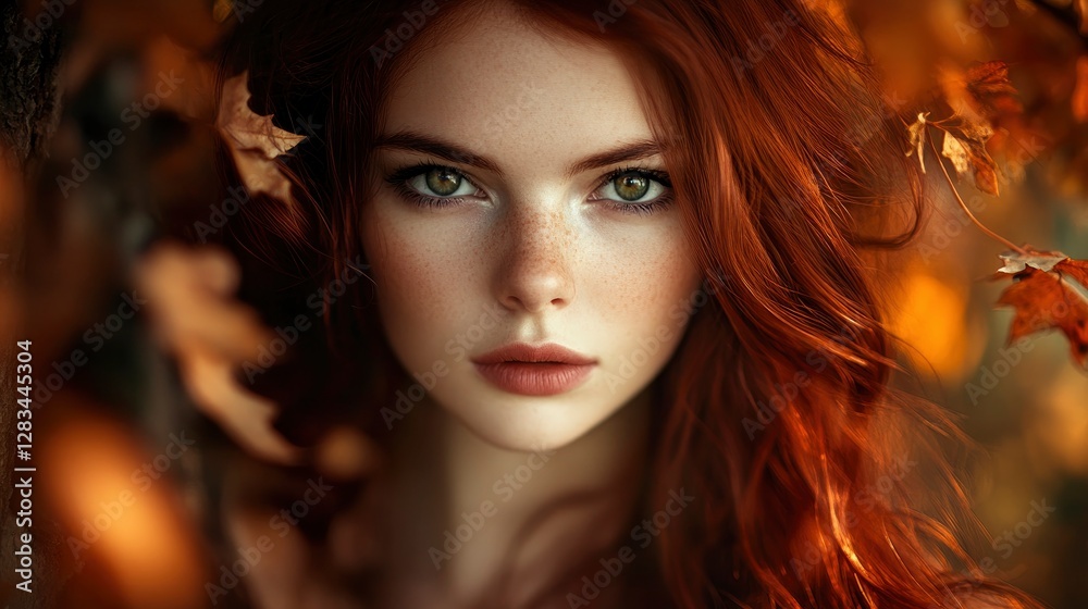 A mesmerizing close-up portrait of a mysterious woman embodying September A mesmerizing close-up portrait of a mysterious woman embodying September