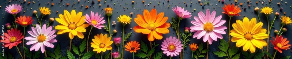Fototapeta premium Earthy tones and organic textures surround a bouquet of wildflowers, textiles, flowers, nature