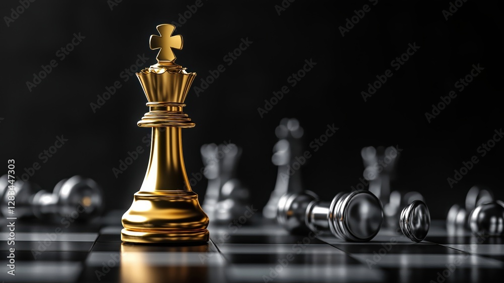 chessboard with one gold and one silver king piece standing on top of the other pieces chessboard with one gold and one silver king piece standing on top of the other pieces