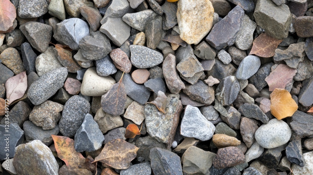 Autumnal Stone Collection: A Close-Up View of Diverse Rocks and Fallen Leaves Autumnal Stone Collection: A Close-Up View of Diverse Rocks and Fallen Leaves