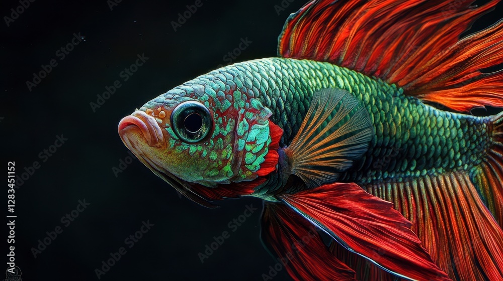 Stunning Betta Fish  Colorful Scales  Red Fins  Aquatic Life