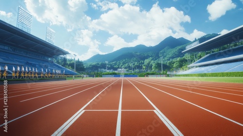 College stadium with athletes competing in a relay race. Featuring speed and teamwork