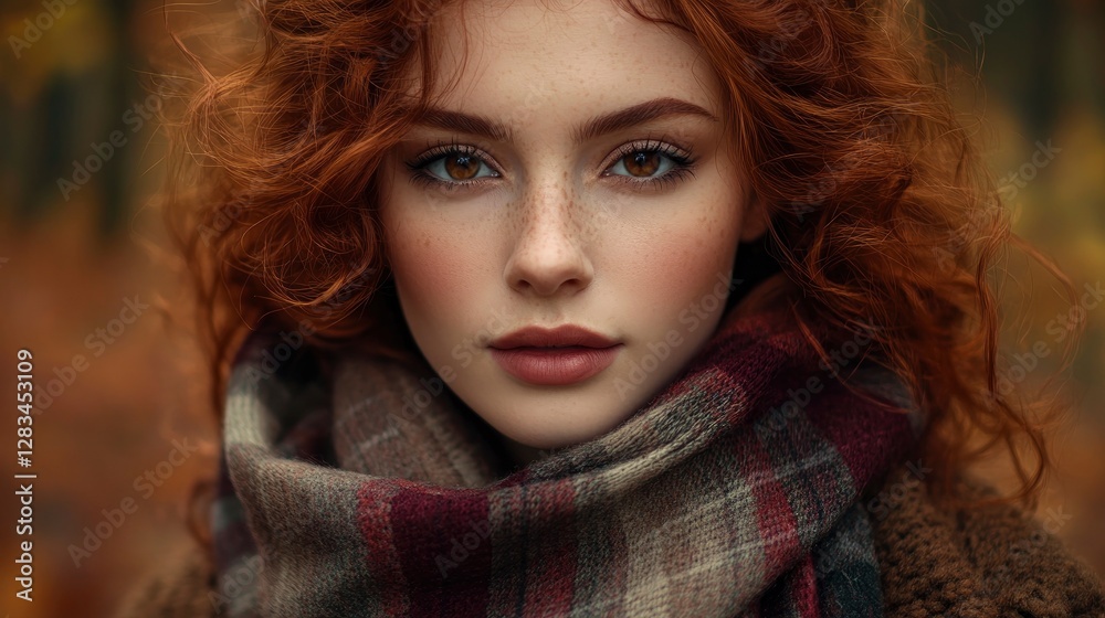 A striking close-up portrait of an enchanting woman symbolizing October A striking close-up portrait of an enchanting woman symbolizing October