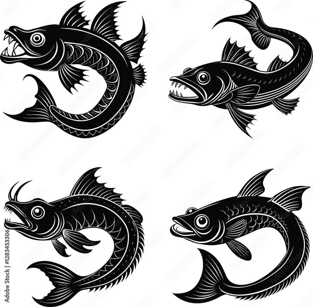 Fototapeta premium sea fish silhouette black and white 